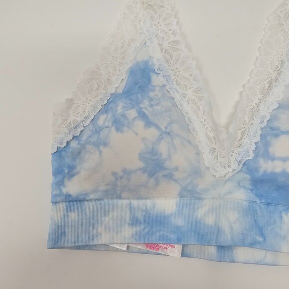 PINK Victoria's Secret Seamless Blue and White Tie Dye Lace Trim Plunge Bralette - Picture 3 of 12